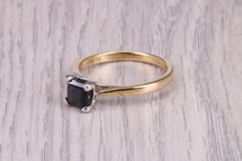 Load image into Gallery viewer, Square cut Blue Sapphire Solitaire, made from 18ct Yellow Gold, British Hallmarked