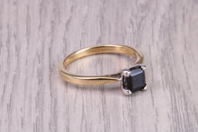 Load image into Gallery viewer, Square cut Blue Sapphire Solitaire, made from 18ct Yellow Gold, British Hallmarked