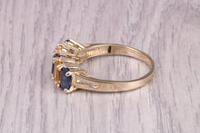 Load image into Gallery viewer, Royal Blue Sapphire and Citrine set Five stone Ring, Made From Yellow Gold, British Hallmarked, Not very often seen combination of Gemstones