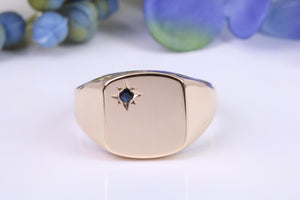 Chunky and Heavy Black Diamond set Yellow Gold Signet Ring