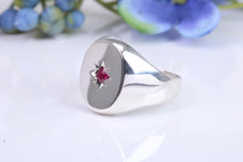 Load image into Gallery viewer, Ruby set Chunky Oval Faced Signet Ring in solid cast Silver, British Hallmarked