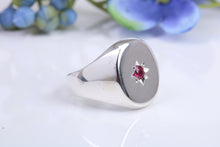 Load image into Gallery viewer, Ruby set Chunky Oval Faced Signet Ring in solid cast Silver, British Hallmarked