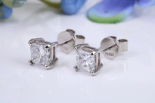 Load image into Gallery viewer, Two carat Square Lab Diamond Solitaire Stud Earrings set in Platinum, Top Grade Diamonds