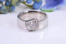 Load image into Gallery viewer, 7 mm Wide Off set Two carat D VS 1 Graded Certified Radiant cut Diamond set Ring