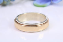 Load image into Gallery viewer, 6 mm Wide Spinning Band, Solid Yellow and White Gold, Middle Section Spins Around, British Hallmarked
