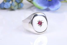 Load image into Gallery viewer, Ruby set Chunky Oval Faced Signet Ring in solid cast Silver, British Hallmarked