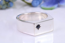 Load image into Gallery viewer, Very Large and Chunky Sapphire set Signet Ring, Made From Completely Solid Cast Silver, British Hallmarked