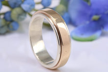 Load image into Gallery viewer, 6 mm Wide Spinning Band, Solid Yellow and White Gold, Middle Section Spins Around, British Hallmarked