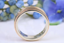 Load image into Gallery viewer, 6 mm Wide Spinning Band, Solid Yellow and White Gold, Middle Section Spins Around, British Hallmarked