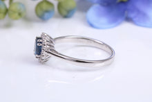 Load image into Gallery viewer, Beautiful Blue Sapphire and Diamond Halo set Ring