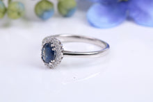 Load image into Gallery viewer, Beautiful Blue Sapphire and Diamond Halo set Ring