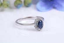 Load image into Gallery viewer, Beautiful Blue Sapphire and Diamond Halo set Ring