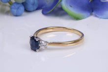 Load image into Gallery viewer, Traditional Sapphire and Diamond Two Tone Trilogy Ring, Made From 18ct Yellow and White Gold