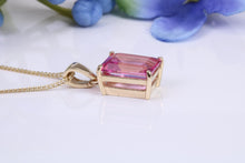 Load image into Gallery viewer, Four carat Beautiful Pink Topaz set Yellow Gold Solitaire Necklace