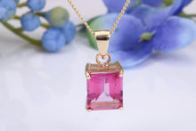 Load image into Gallery viewer, Four carat Beautiful Pink Topaz set Yellow Gold Solitaire Necklace