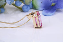 Load image into Gallery viewer, Four carat Beautiful Pink Topaz set Yellow Gold Solitaire Necklace