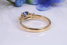 Load image into Gallery viewer, One carat Beautiful Cornflower Blue Sapphire and Diamonds set 18ct Yellow Gold Trilogy Ring