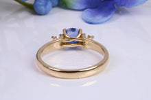 Load image into Gallery viewer, One carat Beautiful Cornflower Blue Sapphire and Diamonds set 18ct Yellow Gold Trilogy Ring