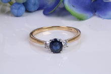 Load image into Gallery viewer, Traditional Sapphire and Diamond Two Tone Trilogy Ring, Made From 18ct Yellow and White Gold