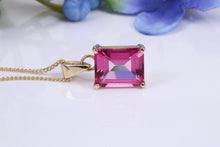 Load image into Gallery viewer, Four carat Beautiful Pink Topaz set Yellow Gold Solitaire Necklace