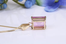 Load image into Gallery viewer, Four carat Beautiful Pink Topaz set Yellow Gold Solitaire Necklace