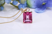 Load image into Gallery viewer, Four carat Beautiful Pink Topaz set Yellow Gold Solitaire Necklace