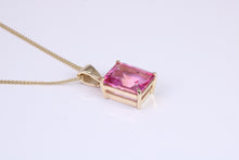 Load image into Gallery viewer, Four carat Beautiful Pink Topaz set Yellow Gold Solitaire Necklace