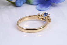 Load image into Gallery viewer, One carat Beautiful Cornflower Blue Sapphire and Diamonds set 18ct Yellow Gold Trilogy Ring