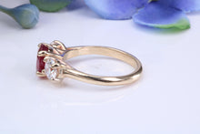 Load image into Gallery viewer, Stunning Ruby and Diamond Trilogy set Gold Ring, 1.77ct Ruby, 1.00ct D VVS1 Graded Diamonds, British Hallmarked