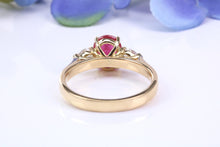 Load image into Gallery viewer, Natural 1ct Ruby and 0.25ct Natural Teardrop cut Diamond Trilogy set 18ct Yellow Gold Ring, British Hallmarked