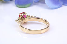 Load image into Gallery viewer, Natural 1ct Ruby and 0.25ct Natural Teardrop cut Diamond Trilogy set 18ct Yellow Gold Ring, British Hallmarked
