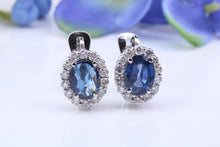 Load image into Gallery viewer, Beautiful Natural Blue Sapphire and Diamonds set Earrings, Made from 18ct White Gold, British Hallmarked