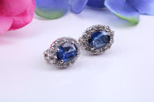 Load image into Gallery viewer, Beautiful Natural Blue Sapphire and Diamonds set Earrings, Made from 18ct White Gold, British Hallmarked