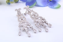 Load image into Gallery viewer, Very dressy natura Diamond set Dropper Earrings, made from 18ct White Gold, British Hallmarked