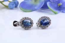 Load image into Gallery viewer, Beautiful Natural Blue Sapphire and Diamonds set Earrings, Made from 18ct White Gold, British Hallmarked