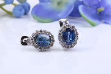 Load image into Gallery viewer, Beautiful Natural Blue Sapphire and Diamonds set Earrings, Made from 18ct White Gold, British Hallmarked