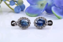 Load image into Gallery viewer, Beautiful Natural Blue Sapphire and Diamonds set Earrings, Made from 18ct White Gold, British Hallmarked