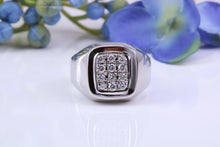 Load image into Gallery viewer, Diamonds set Signet Ring, Made From Solid Cast Silver, British Hallmarked