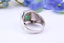 Load image into Gallery viewer, Natural Emeralds set Signet Ring, Made From Solid Cast Silver, British Hallmarked