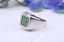 Load image into Gallery viewer, Natural Emeralds set Signet Ring, Made From Solid Cast Silver, British Hallmarked