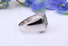 Load image into Gallery viewer, Natural Emeralds set Signet Ring, Made From Solid Cast Silver, British Hallmarked