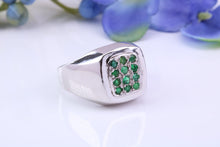 Load image into Gallery viewer, Natural Emeralds set Signet Ring, Made From Solid Cast Silver, British Hallmarked