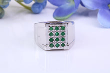 Load image into Gallery viewer, Natural Emeralds set Signet Ring, Made From Solid Cast Silver, British Hallmarked