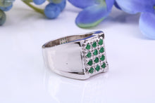 Load image into Gallery viewer, Natural Emeralds set Signet Ring, Made From Solid Cast Silver, British Hallmarked