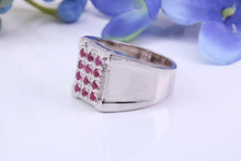 Load image into Gallery viewer, Natural Rubies set Signet Ring, Made From Solid Cast Silver, British Hallmarked
