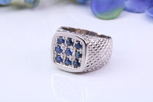 Load image into Gallery viewer, Chunky One carat Natural Blue Sapphire set Signet Ring, Made From Solid Cast Silver, British Hallmarked