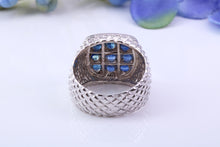 Load image into Gallery viewer, Chunky One carat Natural Blue Sapphire set Signet Ring, Made From Solid Cast Silver, British Hallmarked