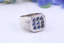 Load image into Gallery viewer, Chunky One carat Natural Blue Sapphire set Signet Ring, Made From Solid Cast Silver, British Hallmarked