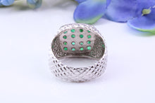 Load image into Gallery viewer, Chunky Half carats of Natural Emeralds set Signet Ring, Made From Solid Cast Silver, British Hallmarked