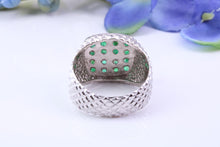 Load image into Gallery viewer, Chunky Half carats of Natural Emeralds set Signet Ring, Made From Solid Cast Silver, British Hallmarked